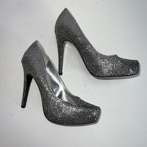 BCBGENERATION Silver Sparkle Platform Heels 37